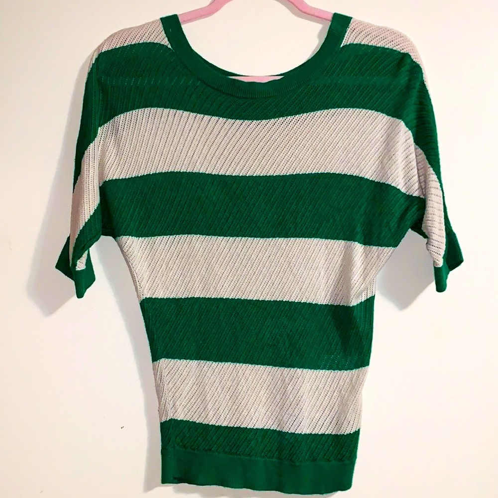 EXPRESS Dolman Sleeves Green & Cream Blouse